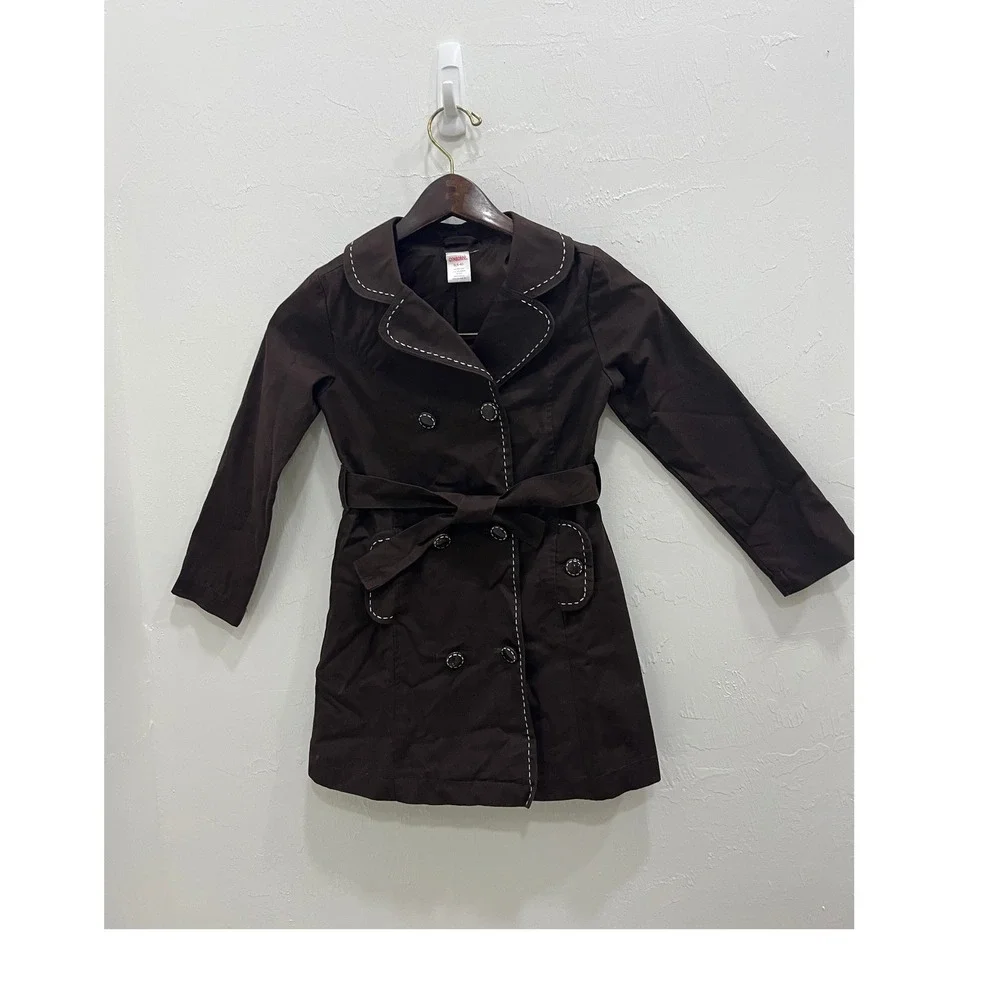 Gymboree‎ Trench Coat Girls Size 5-6 Brown Good Double Breasted Belted Stitching